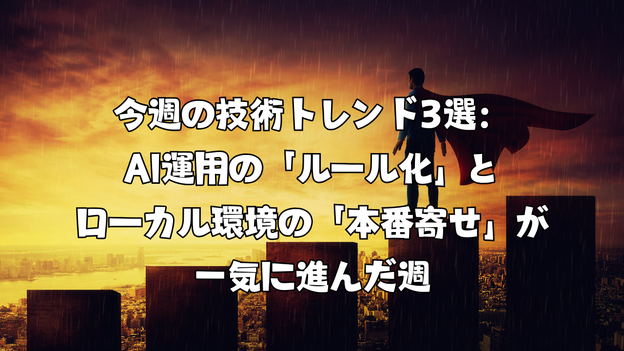 今週の技術トレンド3選：AI運用の「ルール化」とローカル環境の「本番寄せ」が一気に進んだ週